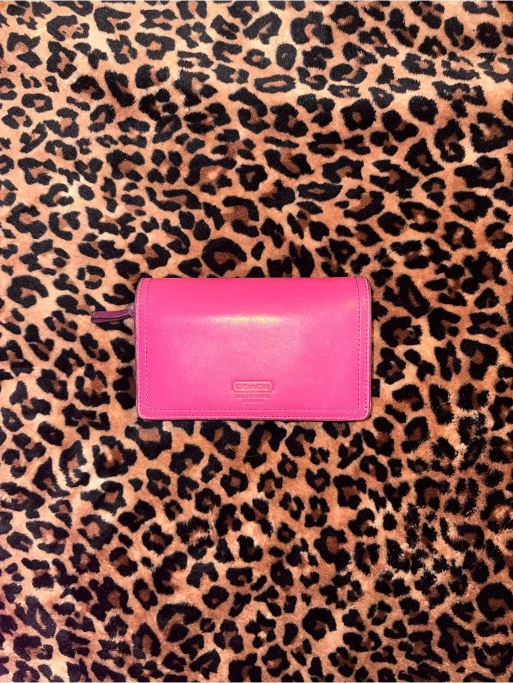 Coach Hot Pink Leather Wallet with purple interior